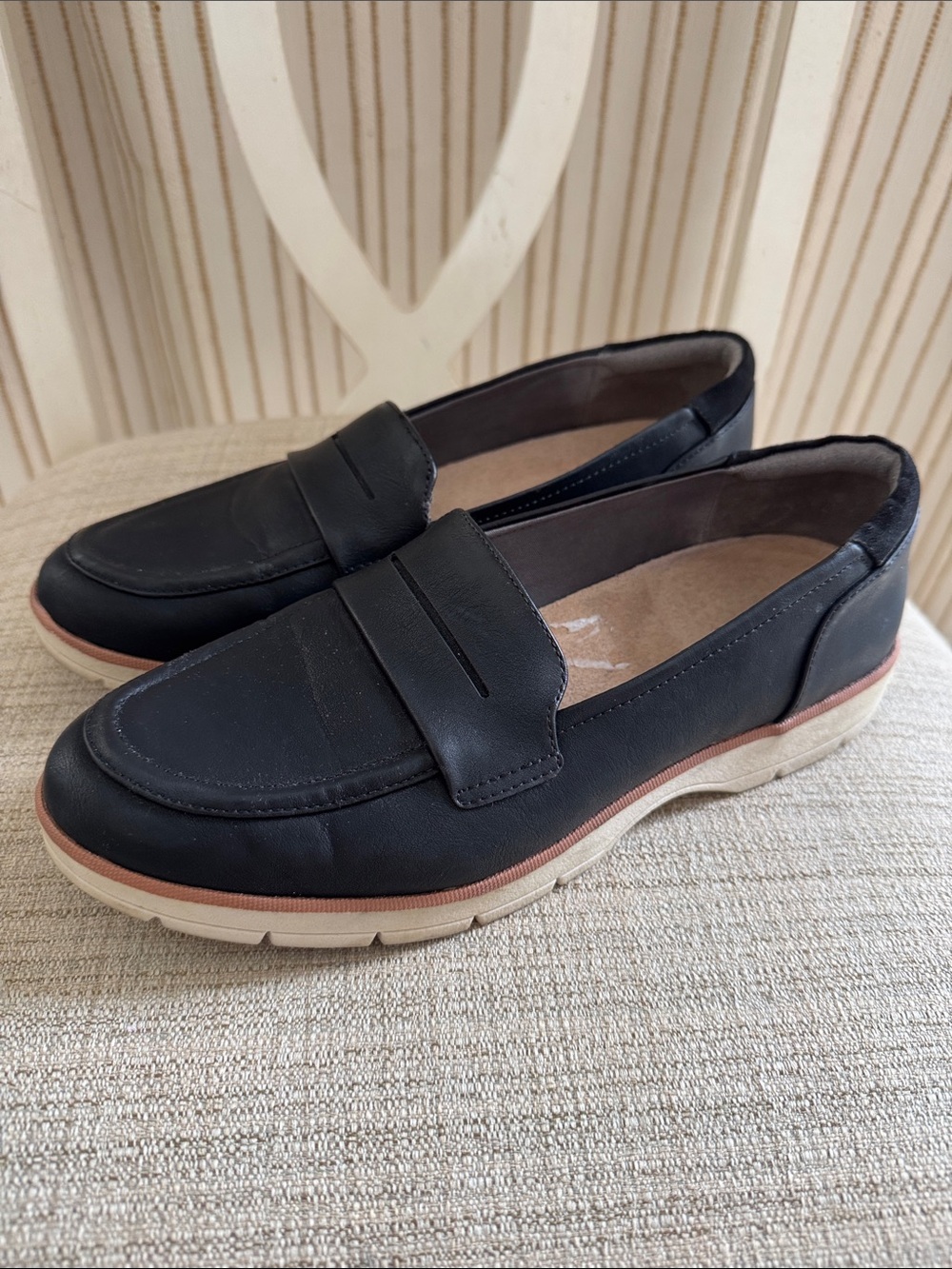 Black Women’s Penny Loafers – Comfortable Casual Slip-Ons leather